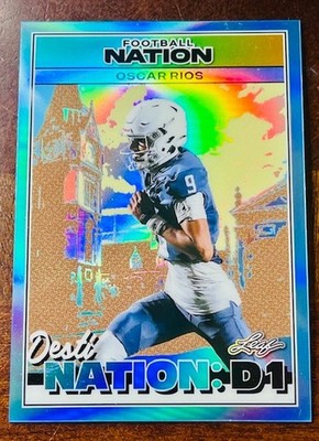 2025 Leaf Football Nation Destination D1 Oscar Rios Light Blue 1/1
