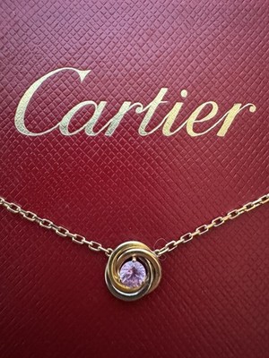 Authentic Cartier Pink Sapphire Trinity Necklace 18K Gold w/ Box