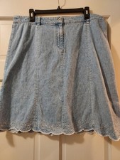 Christopher Banks Lt Blue Denim A-line Skirt, Scalloped Embroidered Hem 16