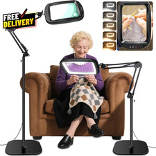 30X 10X Floor Magnifying Glass w/ Light  Adjustable Stand 7" Lamp Black