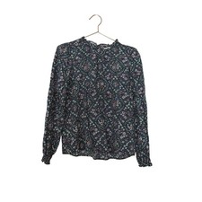 LOFT outlet Blue gray high ruffle neck Floral Long-Sleeve Blouse size XS
