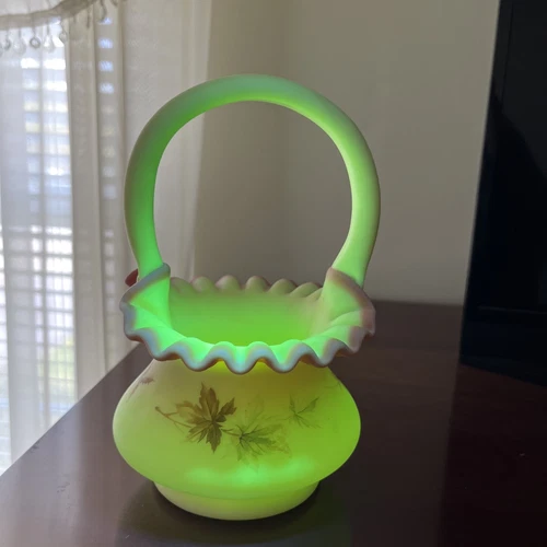 Fenton Burmese Basket 8” Tall Stamped