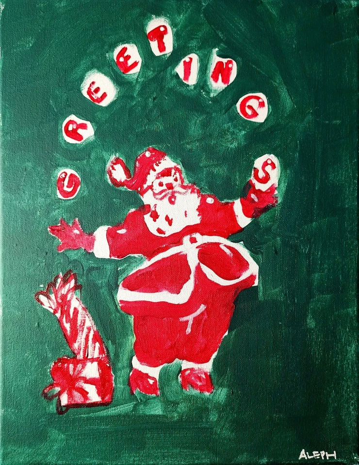 Arte Original Saludos 14x11 Colorido Arte Moderno Navidad Pintura sobre Lienzo Foto 2 de 4