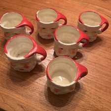 Vintage Lot of 6 Santa Claus Face Mugs 2.75 inches Enesco Winking Cup