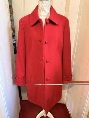 Vintage 90s Y2K BHS Pure New Wool Red Mod Retro Pea Coat UK18 60s 70s