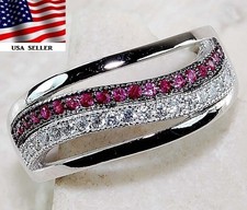 1CT Treated Ruby  White Topaz 925 Solid Sterling Silver Ring Sz 6 UB1-3