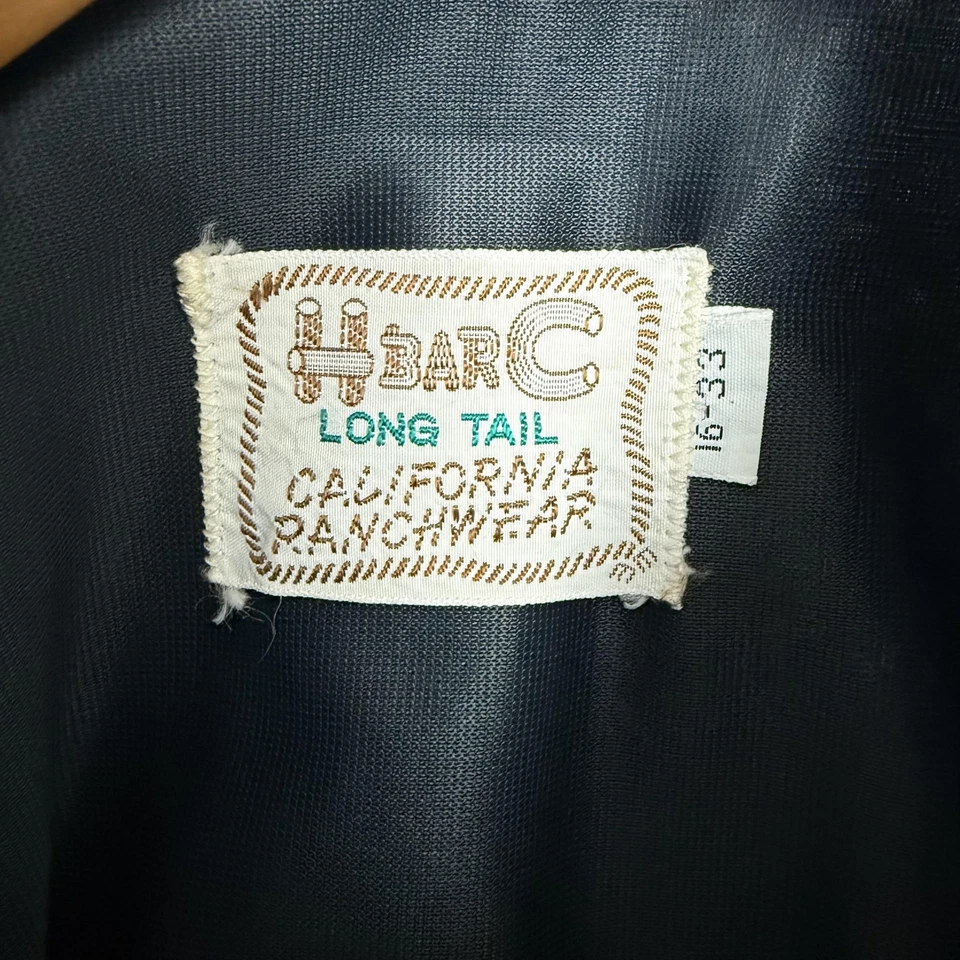 H Bar C California Ranchwear Shirt Mens M 16 33 Black Embroidered Snap VTG 70s - Image 2 of 4