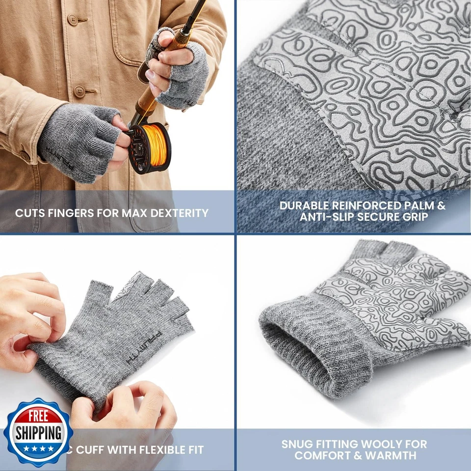 Palmyth Wool Fingerless Fishing Gloves - Warm for Men and Women: Cold Weather - Image 2 of 4