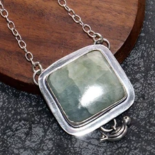 925 Silver Plated Chunky Aquamarine Necklace Gemstone Handmade 19" GW