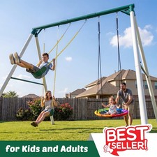 700LBs Heavy Duty Metal Swing Set Weatherproof Kids Adult Backyard with 3 Swings