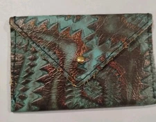 Leather-Aztec-Turquoise & Copper, ID Wallet-CC Holder-Envelope Wallet