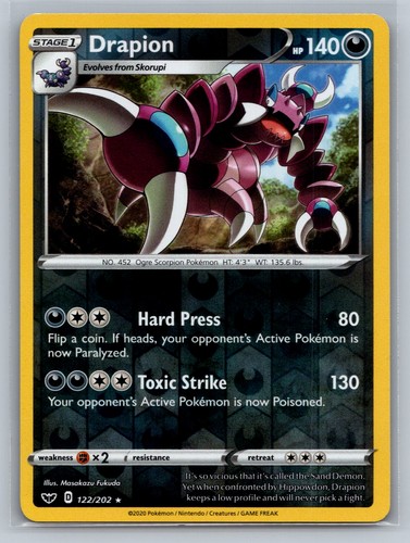 Pokemon Drapion Rare SWSH01: Sword & Shield Base Set 122/202 NM
