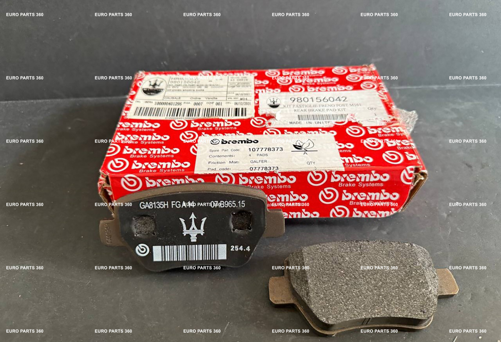 MASERATI GHIBLI QUATTROPORTE REAR BRAKE PADS WITH SENSORS 980156042