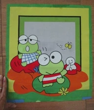 kero keroppi frog flag green color fabric art print 15.5x17.5 inch block cloth