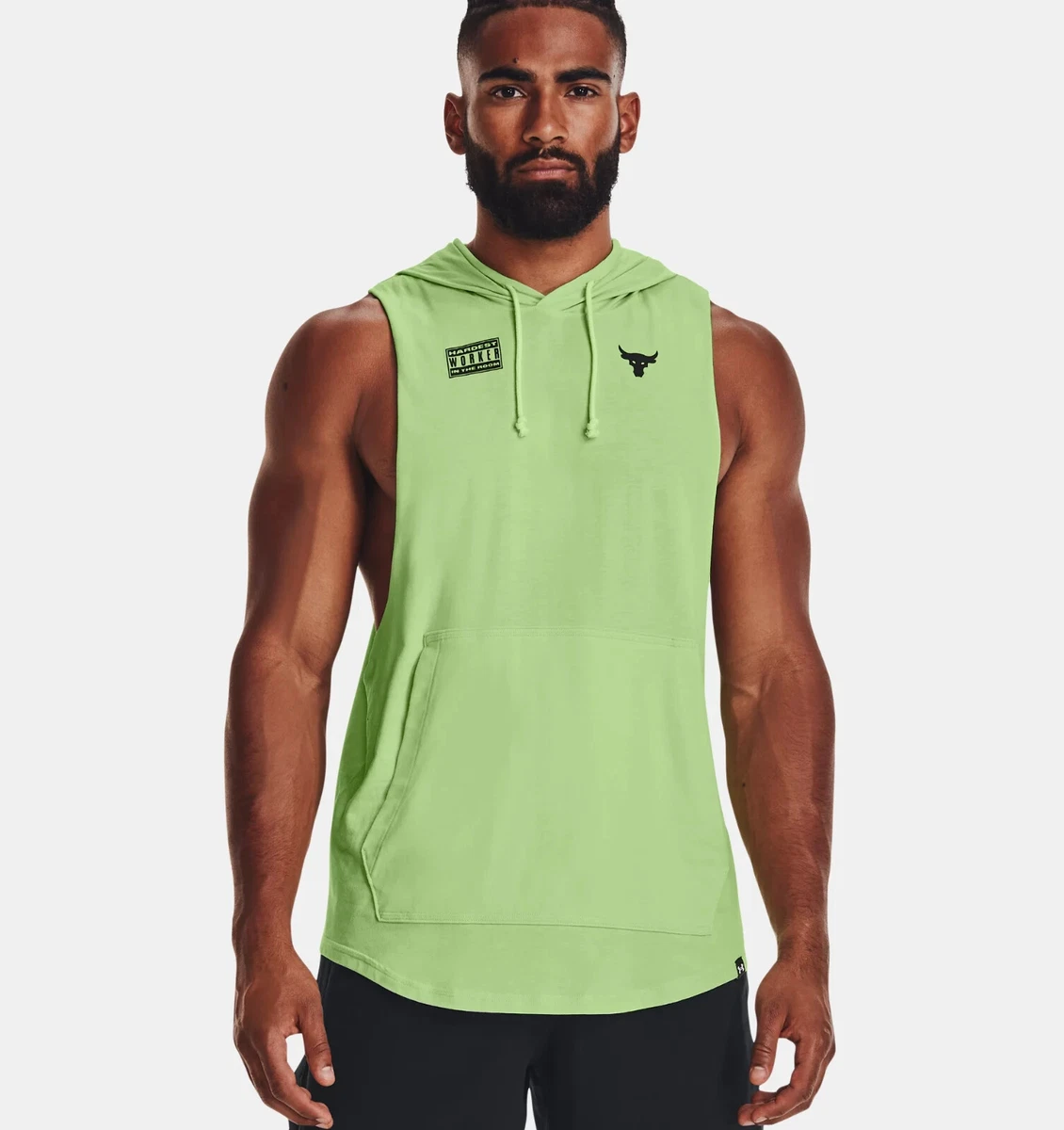 Under Armour UA Men&#039;s Project Rock Show Your Work Sleeveless Hoodie Key Lime | eBay