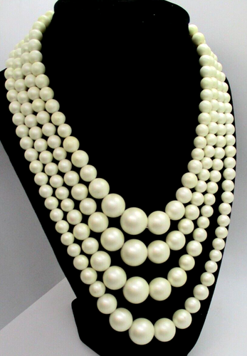 Vintage Faux Pearl 4 Strand Necklace Graduated Creamy Beads 18" - Picture 2 of 10