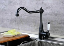 Black 360 Basin Mixer Sink Kitchen Laundry Faucet Tap White Ceramic Handle US