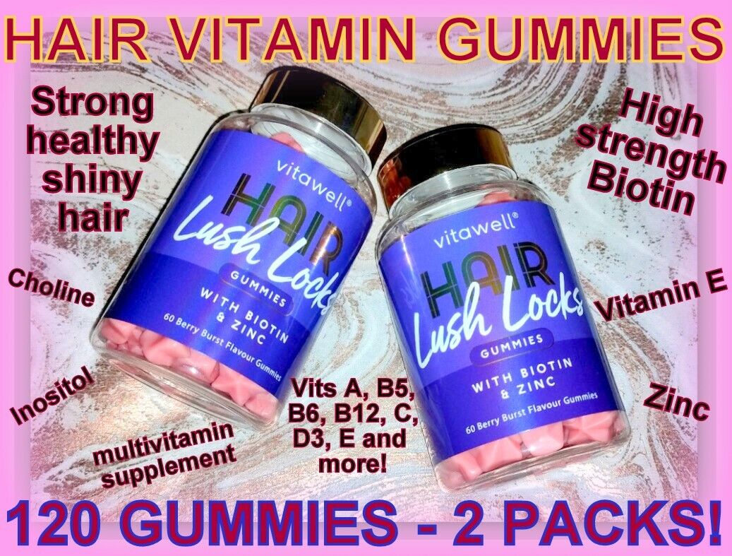 HAIR GROWTH vitamin gummies 2 packs 120 gums LUSH LOCKS Biotin Inositol  Choline! | eBay