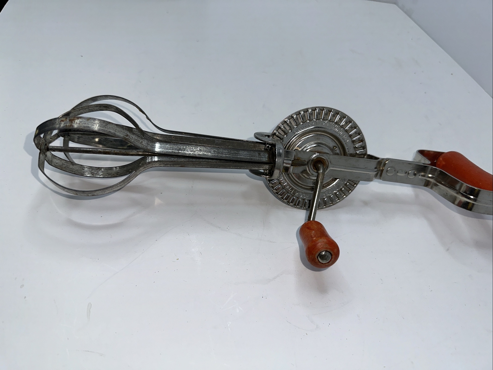 Vintage ANDROCK High Speed Beater Hand Mixer Egg Beater USA Red Wooden Handle