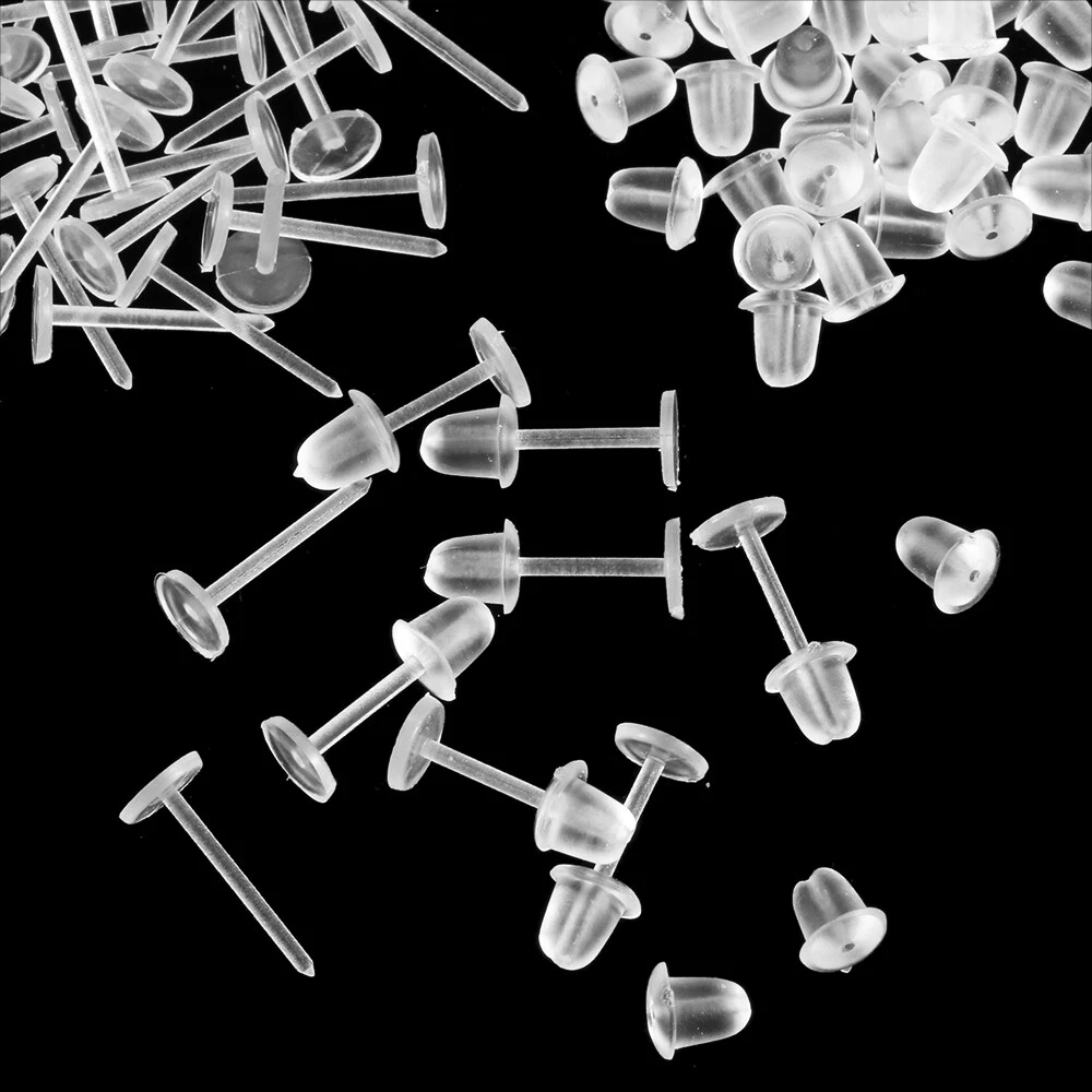 20Pairs Invisible Clear Plastic Stud Earrings Acrylic Post Silicone Back  Ear Pin