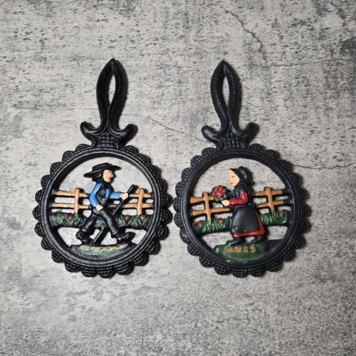 Vintage Dalecraft Set of 2 Amish Man & Woman Cast Iron Trivets eBay