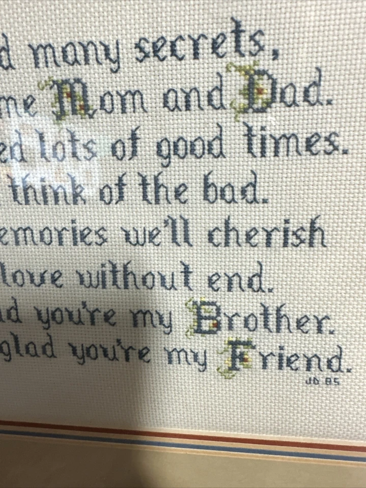 Punto de Cruz "mi hermano... mi amigo" placa hecha a mano terminada enmarcada 13 X14" Foto 4 de 4