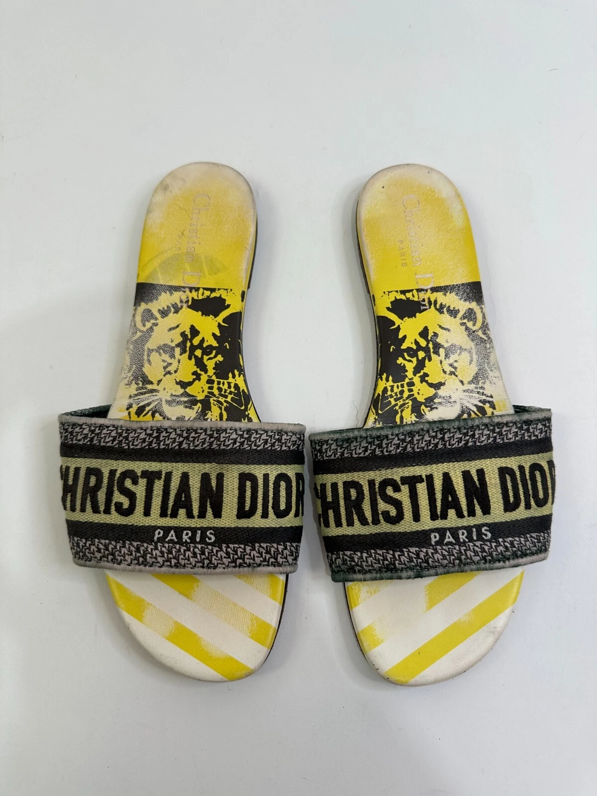 Sandales Christian Dior toile brodée zodiaque mules slide pointure 38