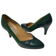 Vtg 80's Calvin Klein CK Green SUEDE Leather SNAKESKIN Pumps Christmas Heels 6 M