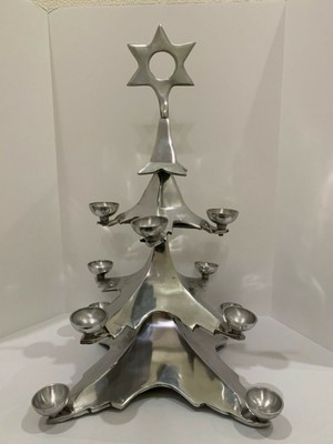 Large Pottery Barn Silver Chrome Christmas Tree 12 Candle Holder 23 Ebay