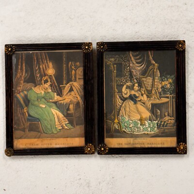 Antikes Paar Bilder Der Tag vor dem Jahr nach der Hochzeit um 1835 gerahmt