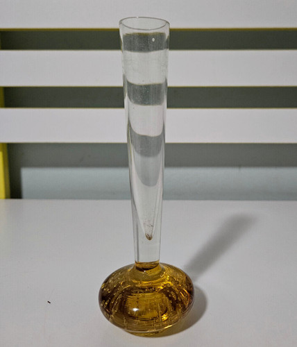 mcm art glass vase yellow hand blown 16cm tall