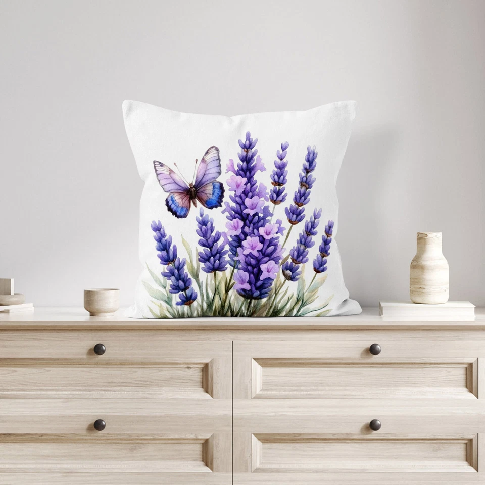 4pcs Rustic Butterfly Purple Lavender Pillow Case Cushion Cover Sofa Home Decor - Image 4 of 4