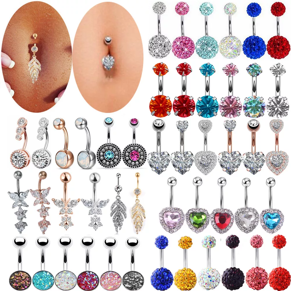 New Belly Button Rings Dangle Crystal Rhinestone Navel Bar Barbell Body  Piercing