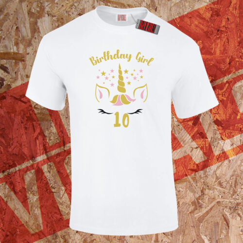 Unicorn Birthday T-Shirt 10th Ten Girls Gift Present Stars Kids Teens Unisex - Picture 1 of 8