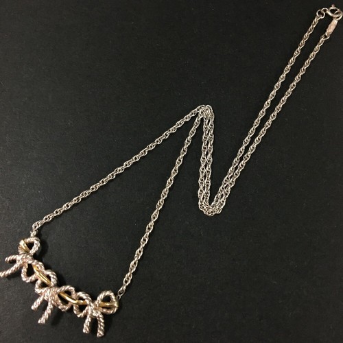 TIFFANY&CO. Silver 925/Gold 750 Triple Ribbon Bow Pendant Necklace/2BE0583