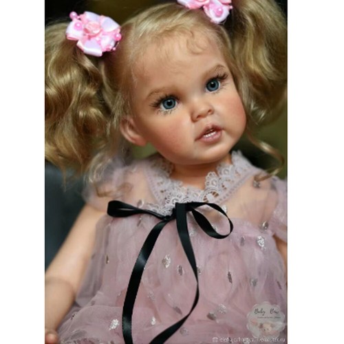 Bambola neonato rifinita 30" bambina gialla capelli lunghi ricci fatta a mano regalo - Foto 3 di 5