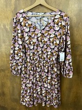 Nine West Dress Sz XL Pink Brown Floral Long Sleeve Flowy Boho Tunic V Neck NEW