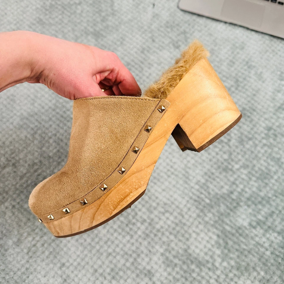 SUELA DE MADERA TACHONADA MARRÓN CLARO STEVE MADDEN BROOKYLN ZUECO MULA FORRADO SHERPA 8,5 Foto 3 de 4