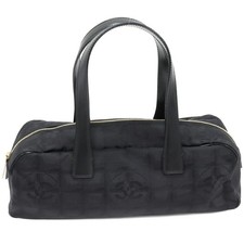 Chanel Nylon Calf Boston Handbag Women Black One Size