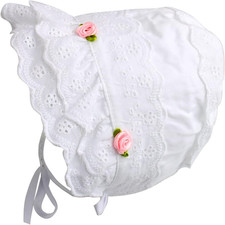 Cap Baby Girls 100% Cotton Double Brimmed Eyelet Lace Bonnet with Flowers (3-6 M