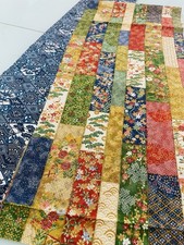 2pc Vintage Japanese Kimono Silk Fabric Lot 42" Faux Patchwork  Indigo Chirimen