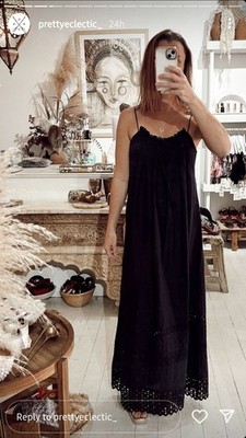 Spell Designs Love in The Afternoon Lace Maxi Strappy Dress Organic Cotton Sz L