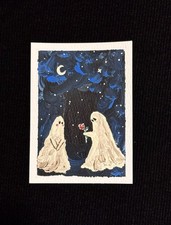 ACEO Original Art - Ghosts, Moon, Rose, Goth - Acrylic - 2.5x3.5 by M.A.R
