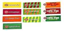 Lot of 10 Vintage Beech Nut Gum Wrappers ~ Fancy Fruit Stripe Care Free Cinnamon