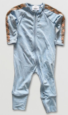 Burberry Infant Baby Light Blue Nova Check Romper Full Bodysuit 6 Months