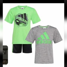 NWT Adidas Boys 3 piece Activewear Set Shorts GREEN Size 5