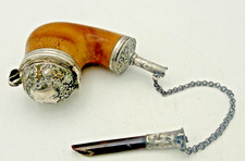 Antique Tobacco Pipe With Ornate Silver Plate Lid & Stem Fitting for Repair