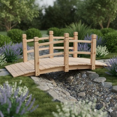 5ft Wooden Garden Bridge Outdoor Arch Landscape Decor Pond Creek Walkway 500LB