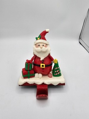 Vintage Retro Santa Christmas Stocking Mantel Hanger Glossy Claydough