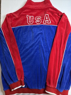 SWEATSEDO Red White Blue USA Velour Athletic Track Jacket Mens 2XL